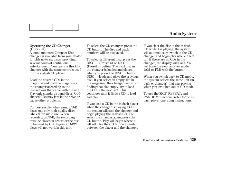 Audio system | HONDA 2003 Civic Hybrid - Owner's Manual User Manual | Page 132 / 317