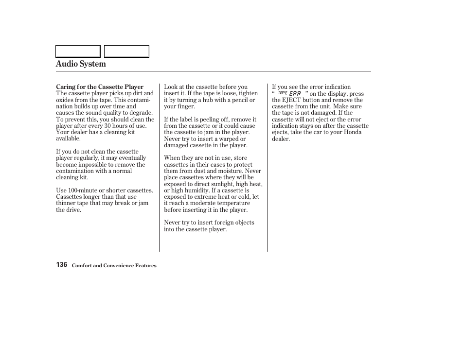 Audio system | HONDA 2003 Civic Hybrid - Owner's Manual User Manual | Page 139 / 317