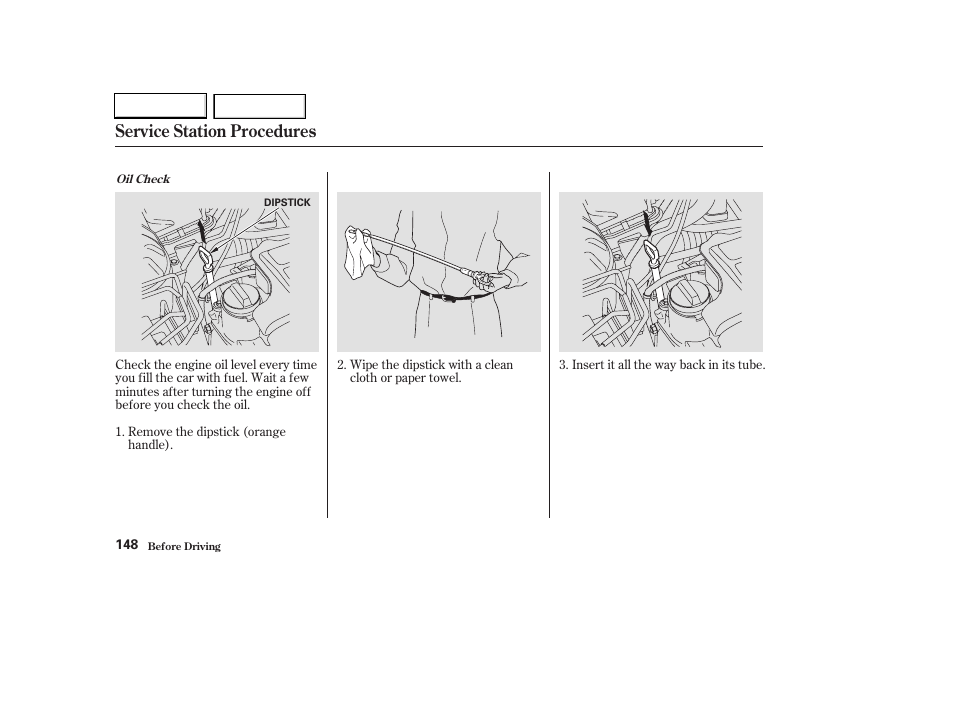 Service station procedures | HONDA 2003 Civic Hybrid - Owner's Manual User Manual | Page 151 / 317