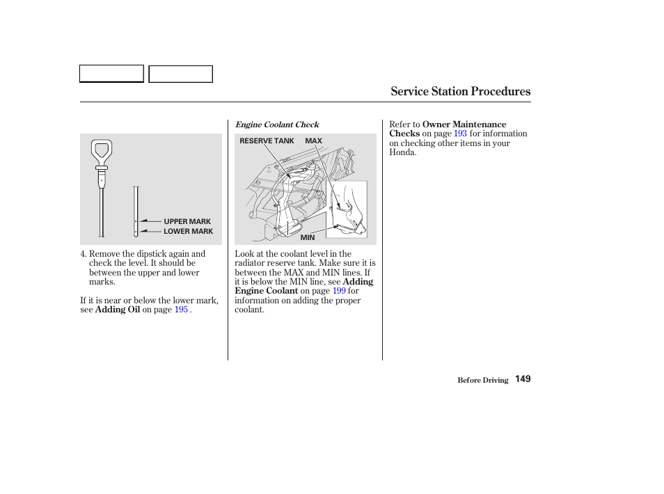 Service station procedures | HONDA 2003 Civic Hybrid - Owner's Manual User Manual | Page 152 / 317