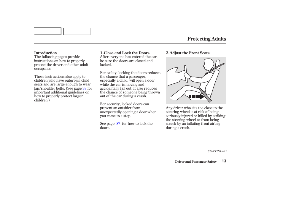 Protecting adults | HONDA 2003 Civic Hybrid - Owner's Manual User Manual | Page 16 / 317