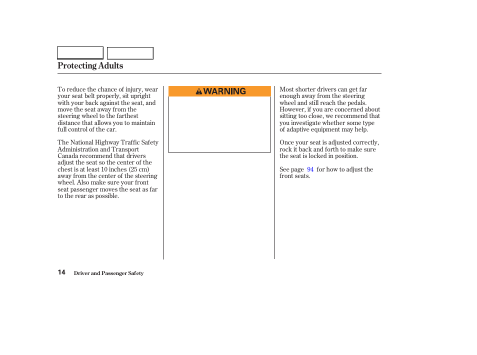 Protecting adults | HONDA 2003 Civic Hybrid - Owner's Manual User Manual | Page 17 / 317