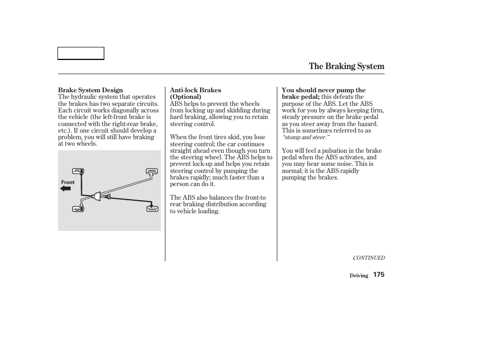 The braking system | HONDA 2003 Civic Hybrid - Owner's Manual User Manual | Page 178 / 317