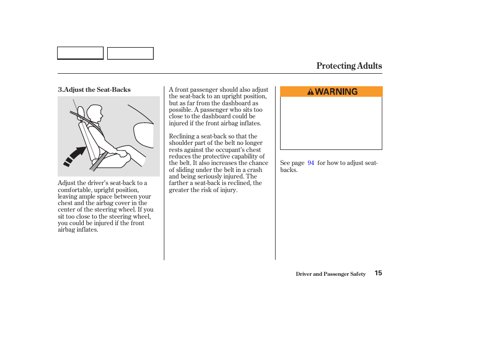 Protecting adults | HONDA 2003 Civic Hybrid - Owner's Manual User Manual | Page 18 / 317