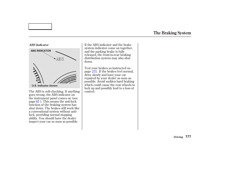 The braking system | HONDA 2003 Civic Hybrid - Owner's Manual User Manual | Page 180 / 317