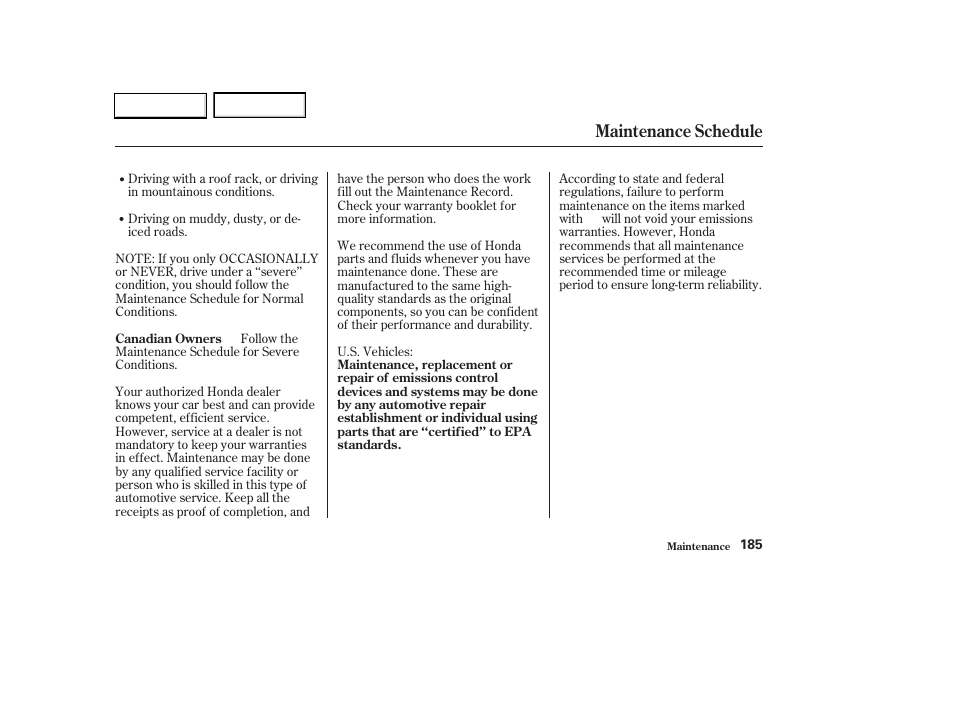 Maintenance schedule | HONDA 2003 Civic Hybrid - Owner's Manual User Manual | Page 188 / 317