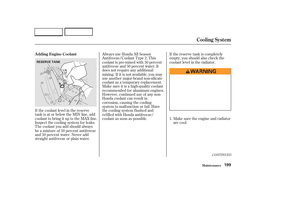 Cooling system | HONDA 2003 Civic Hybrid - Owner's Manual User Manual | Page 202 / 317