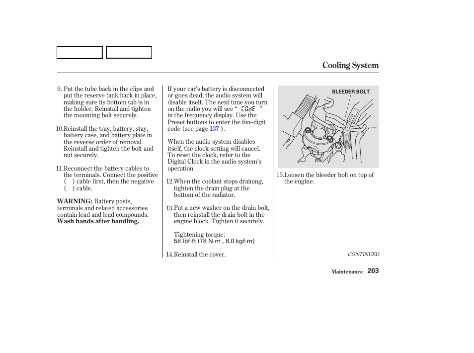 Cooling system | HONDA 2003 Civic Hybrid - Owner's Manual User Manual | Page 206 / 317