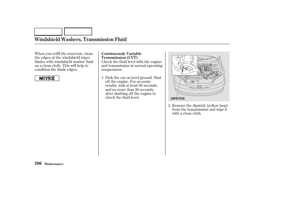 Windshield washers, transmission fluid | HONDA 2003 Civic Hybrid - Owner's Manual User Manual | Page 209 / 317