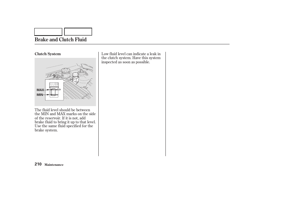 Brake and clutch fluid | HONDA 2003 Civic Hybrid - Owner's Manual User Manual | Page 213 / 317