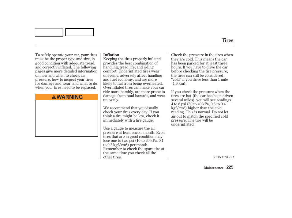 Tires | HONDA 2003 Civic Hybrid - Owner's Manual User Manual | Page 228 / 317