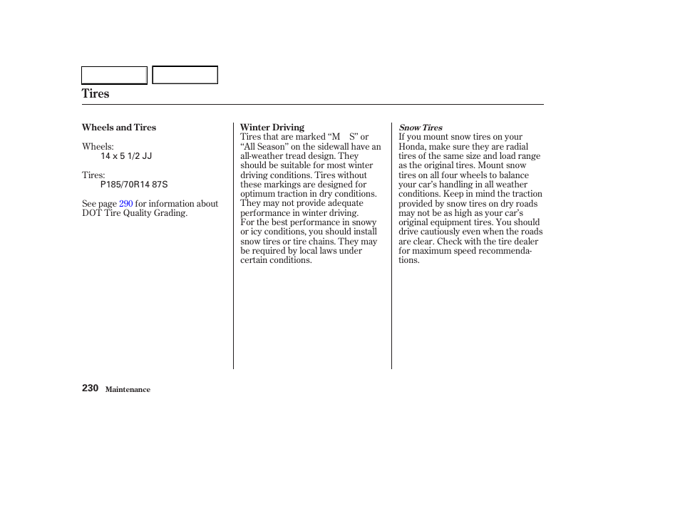 Tires | HONDA 2003 Civic Hybrid - Owner's Manual User Manual | Page 233 / 317