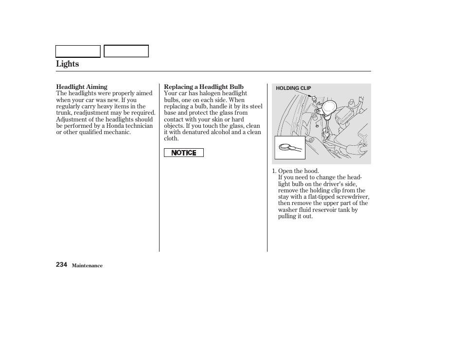 Lights | HONDA 2003 Civic Hybrid - Owner's Manual User Manual | Page 237 / 317