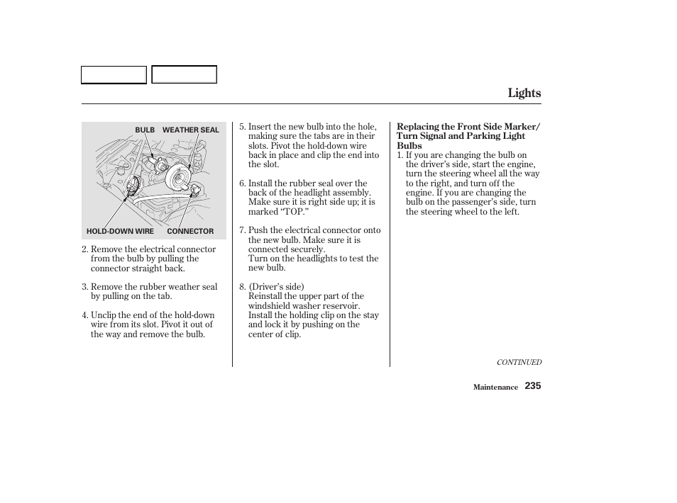 Lights | HONDA 2003 Civic Hybrid - Owner's Manual User Manual | Page 238 / 317