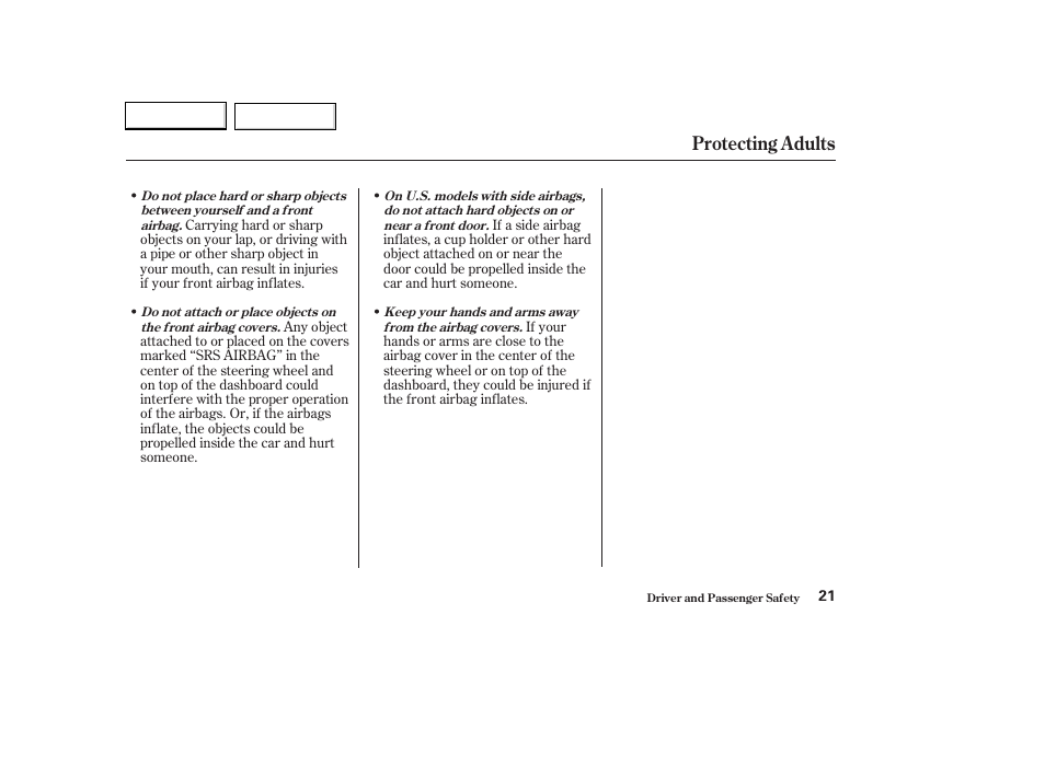 Protecting adults | HONDA 2003 Civic Hybrid - Owner's Manual User Manual | Page 24 / 317