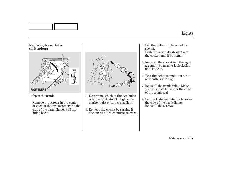 Lights | HONDA 2003 Civic Hybrid - Owner's Manual User Manual | Page 240 / 317