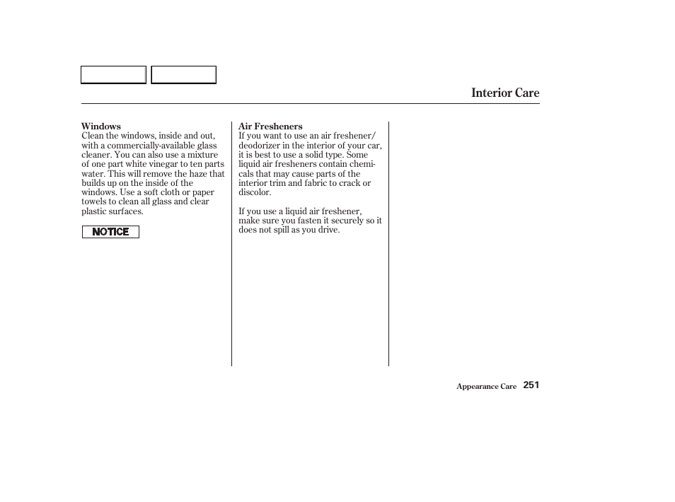 Interior care | HONDA 2003 Civic Hybrid - Owner's Manual User Manual | Page 254 / 317