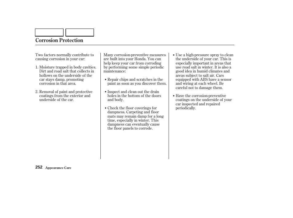 Corrosion protection | HONDA 2003 Civic Hybrid - Owner's Manual User Manual | Page 255 / 317