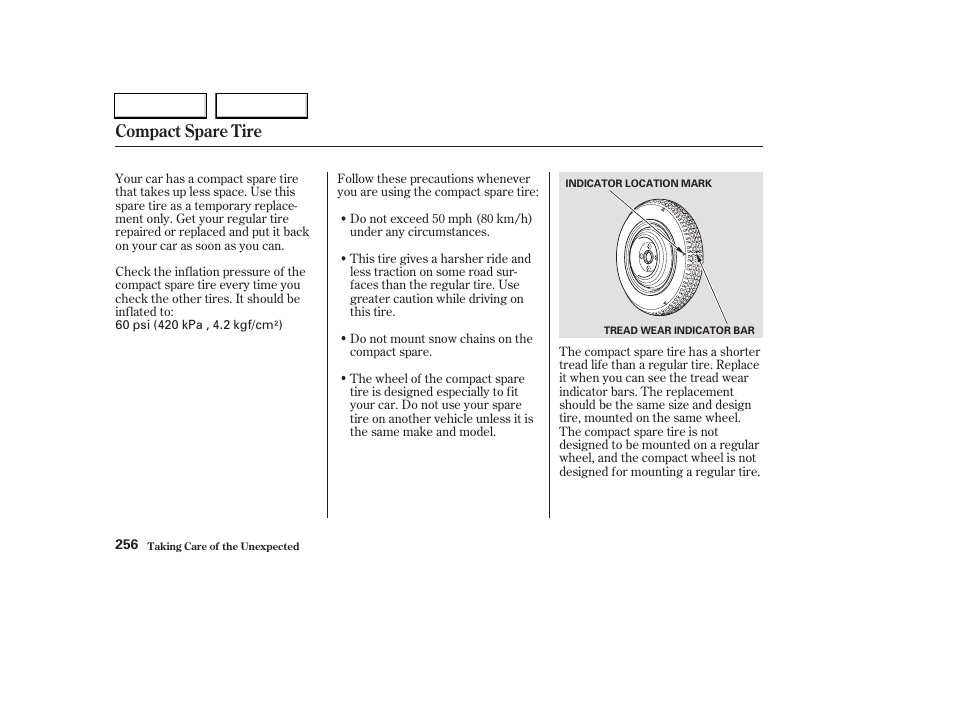 Compact spare tire | HONDA 2003 Civic Hybrid - Owner's Manual User Manual | Page 259 / 317