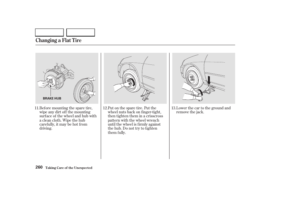 Changing a flat tire | HONDA 2003 Civic Hybrid - Owner's Manual User Manual | Page 263 / 317