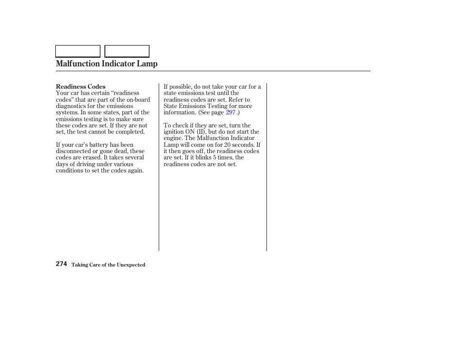 Malfunction indicator lamp | HONDA 2003 Civic Hybrid - Owner's Manual User Manual | Page 277 / 317