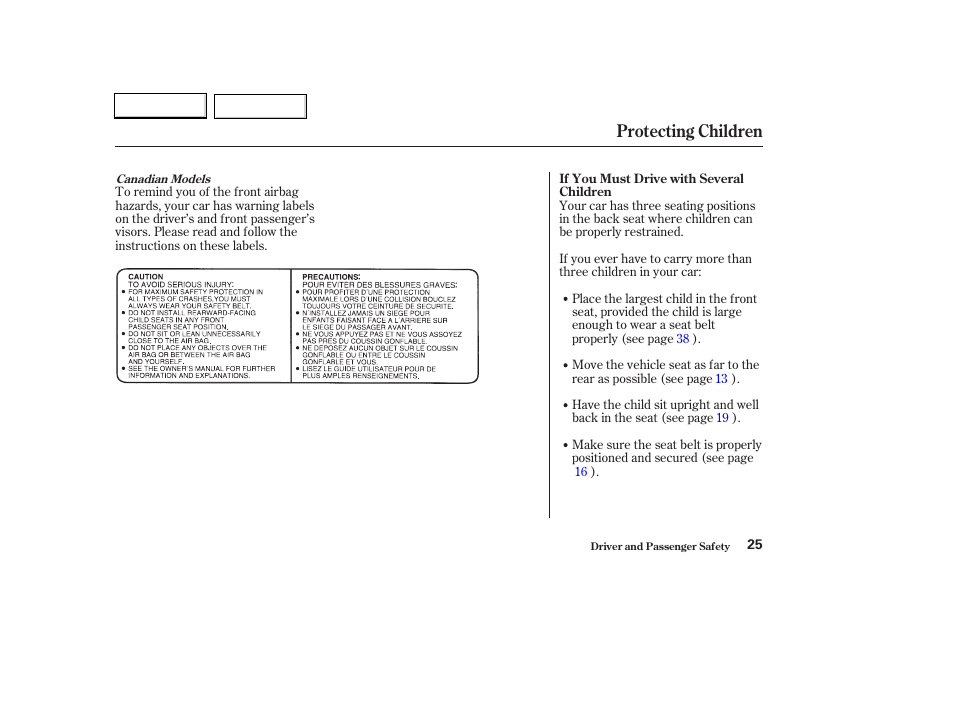 Protecting children | HONDA 2003 Civic Hybrid - Owner's Manual User Manual | Page 28 / 317