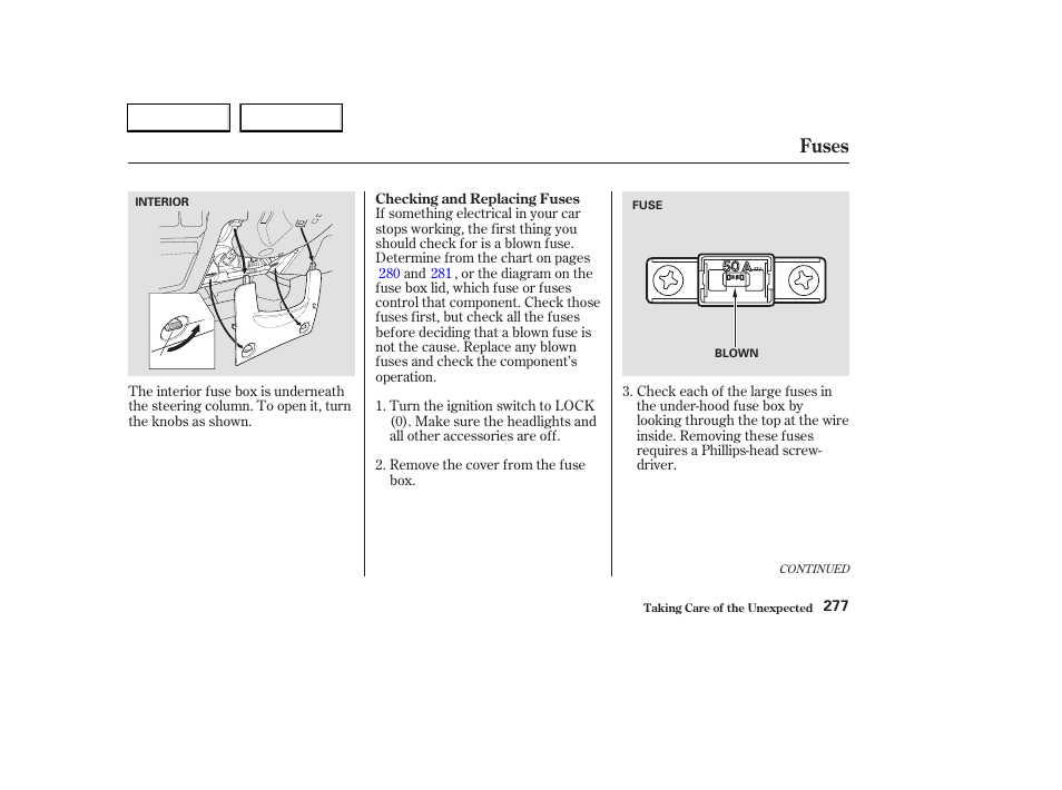 Fuses | HONDA 2003 Civic Hybrid - Owner's Manual User Manual | Page 280 / 317