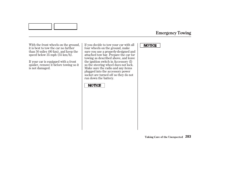Emergency towing | HONDA 2003 Civic Hybrid - Owner's Manual User Manual | Page 286 / 317