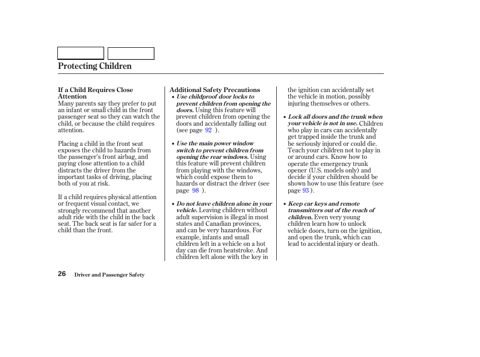 Protecting children | HONDA 2003 Civic Hybrid - Owner's Manual User Manual | Page 29 / 317