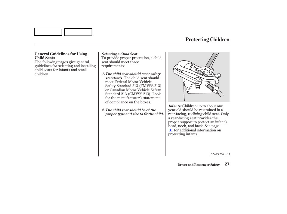 Protecting children | HONDA 2003 Civic Hybrid - Owner's Manual User Manual | Page 30 / 317