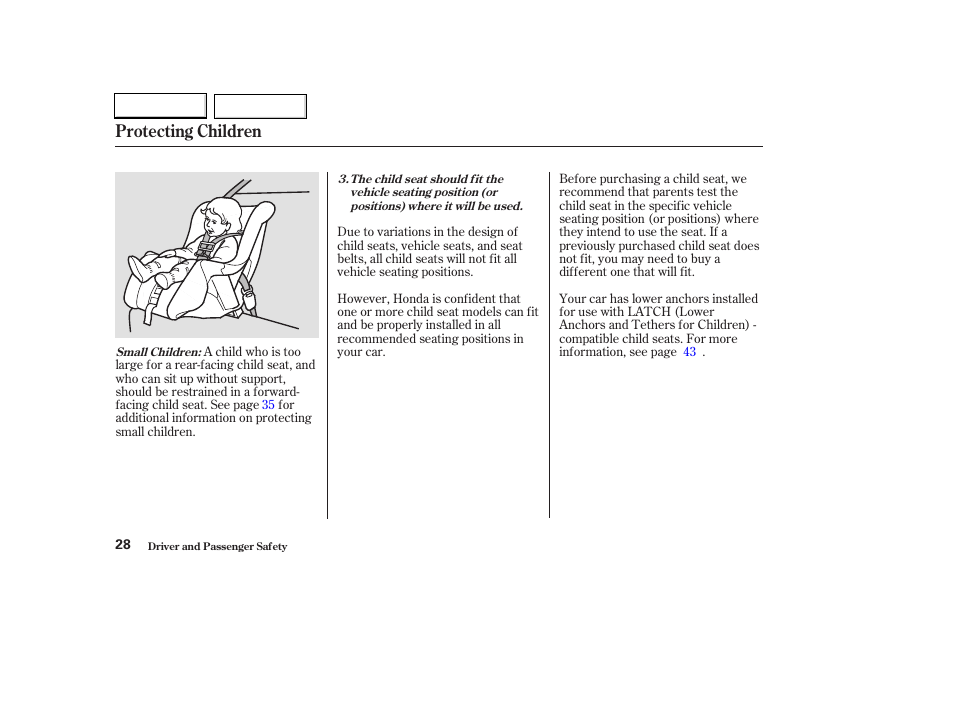 Protecting children | HONDA 2003 Civic Hybrid - Owner's Manual User Manual | Page 31 / 317