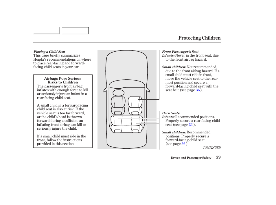 Protecting children | HONDA 2003 Civic Hybrid - Owner's Manual User Manual | Page 32 / 317