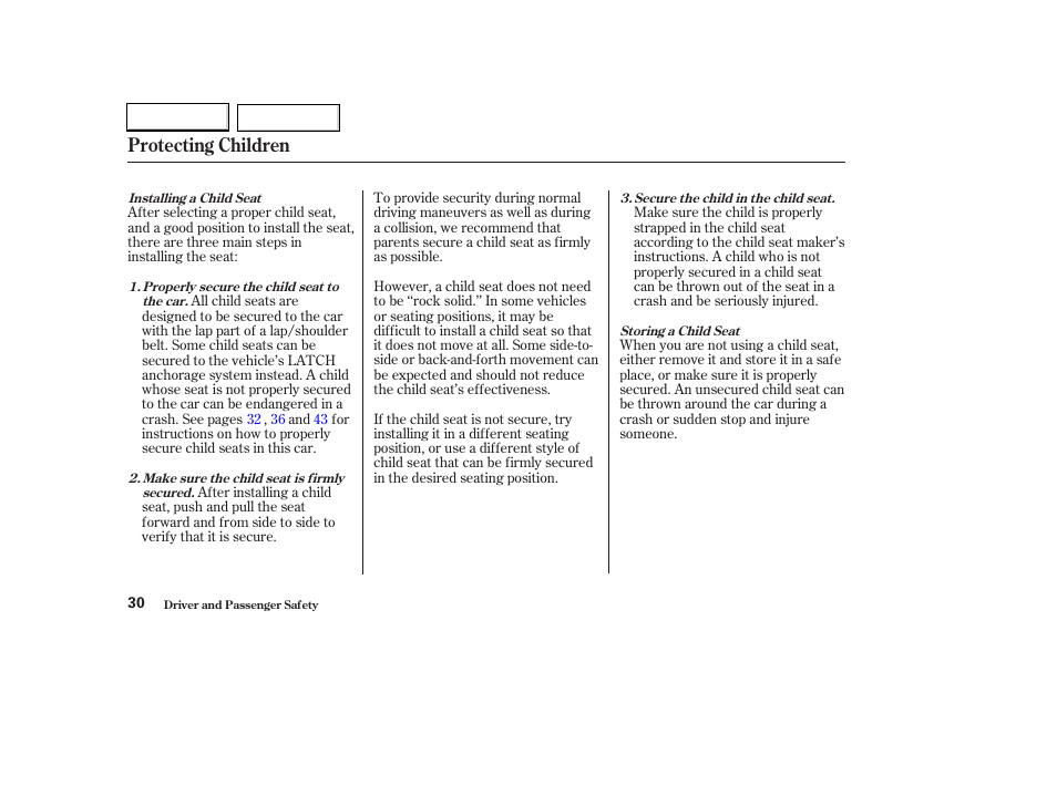 Protecting children | HONDA 2003 Civic Hybrid - Owner's Manual User Manual | Page 33 / 317