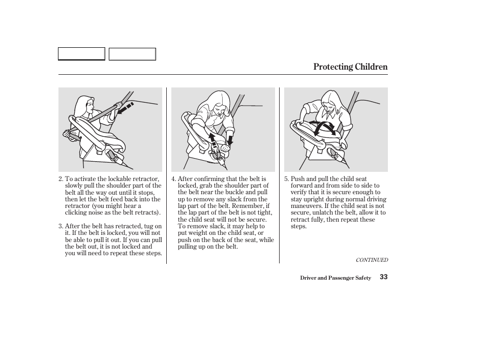 Protecting children | HONDA 2003 Civic Hybrid - Owner's Manual User Manual | Page 36 / 317