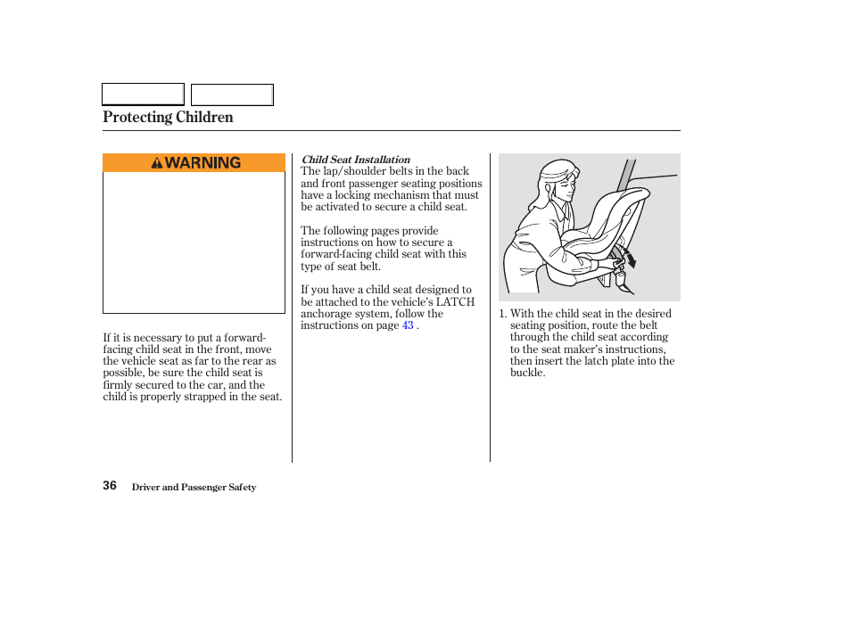Protecting children | HONDA 2003 Civic Hybrid - Owner's Manual User Manual | Page 39 / 317