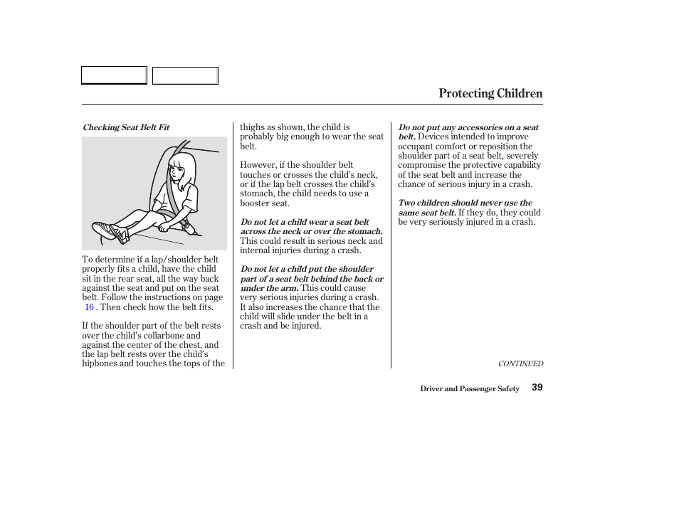Protecting children | HONDA 2003 Civic Hybrid - Owner's Manual User Manual | Page 42 / 317