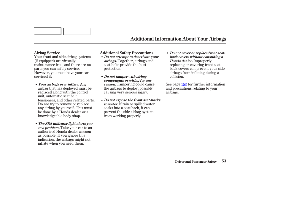 Additional information about your airbags | HONDA 2003 Civic Hybrid - Owner's Manual User Manual | Page 56 / 317