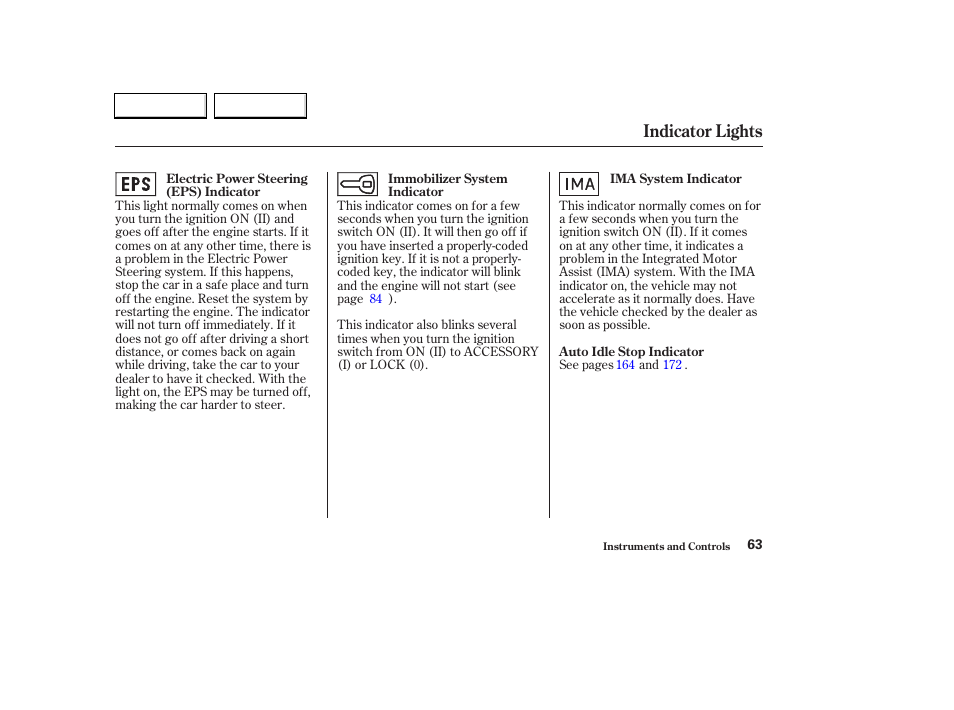 Indicator lights | HONDA 2003 Civic Hybrid - Owner's Manual User Manual | Page 66 / 317