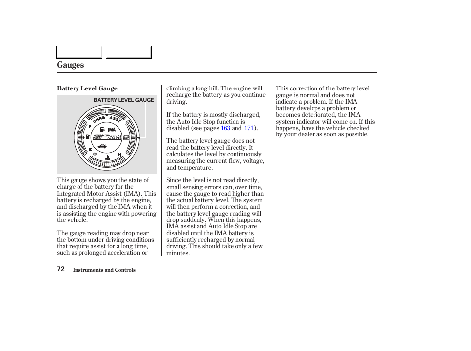 Gauges | HONDA 2003 Civic Hybrid - Owner's Manual User Manual | Page 75 / 317