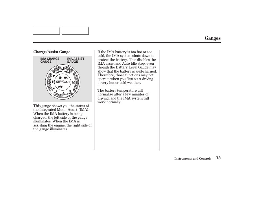 Gauges | HONDA 2003 Civic Hybrid - Owner's Manual User Manual | Page 76 / 317