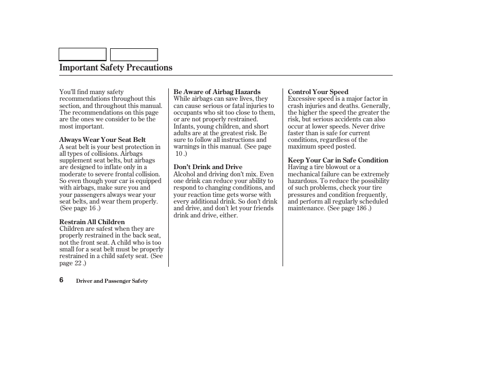 Important safety precautions | HONDA 2003 Civic Hybrid - Owner's Manual User Manual | Page 9 / 317