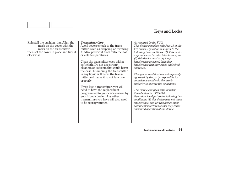 Keys and locks | HONDA 2003 Civic Hybrid - Owner's Manual User Manual | Page 94 / 317