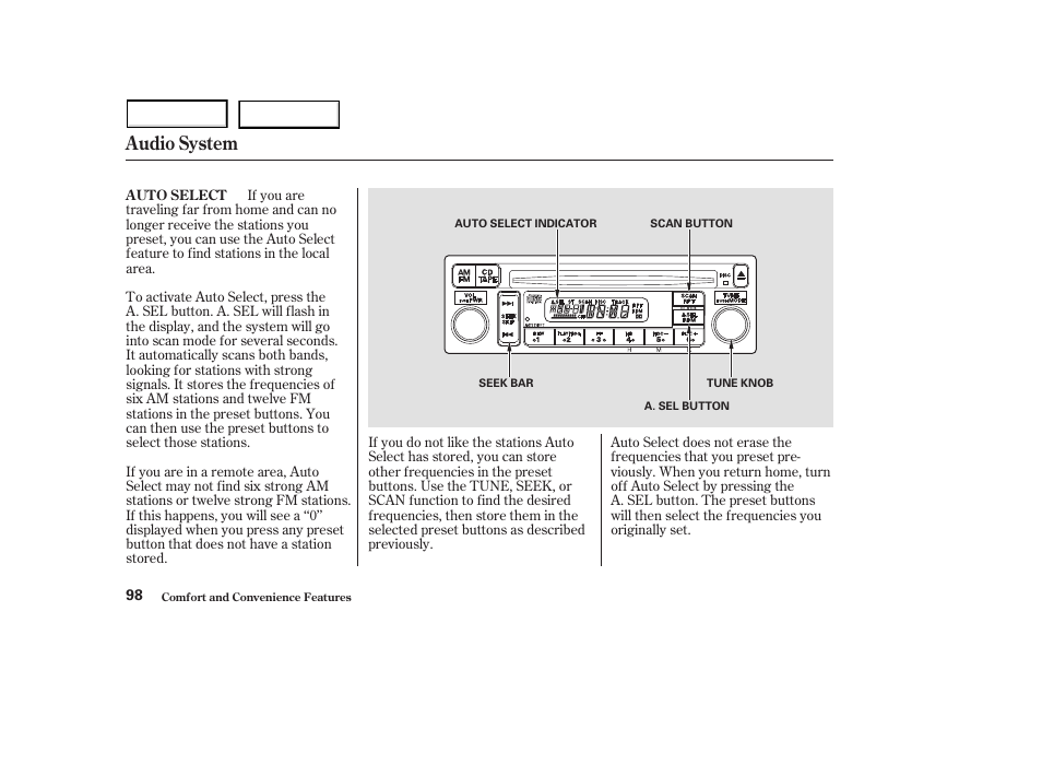 Audio system | HONDA 2003 S2000 - Owner's Manual User Manual | Page 101 / 280