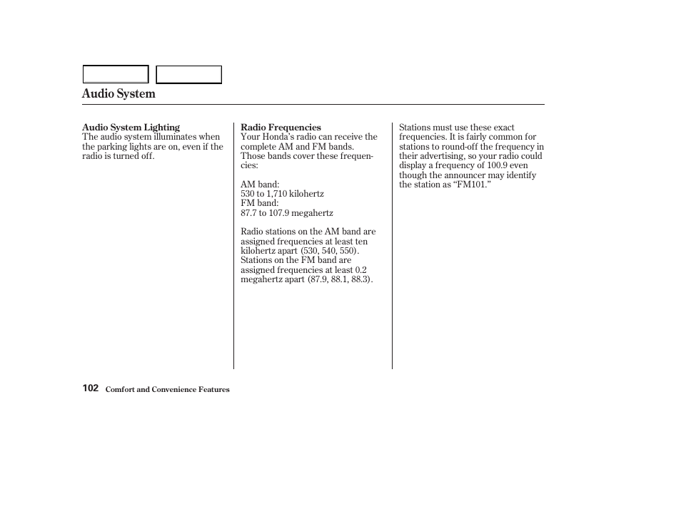 Audio system | HONDA 2003 S2000 - Owner's Manual User Manual | Page 105 / 280