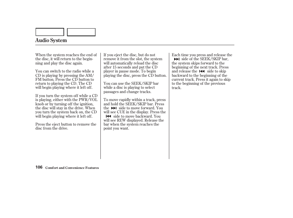 Audio system | HONDA 2003 S2000 - Owner's Manual User Manual | Page 109 / 280