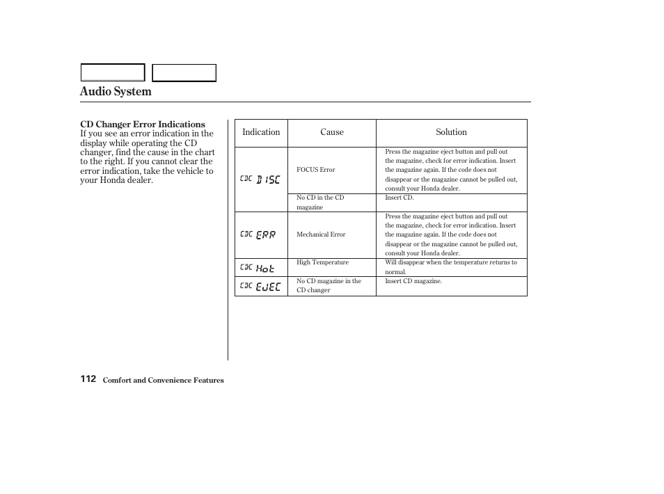 Audio system | HONDA 2003 S2000 - Owner's Manual User Manual | Page 115 / 280