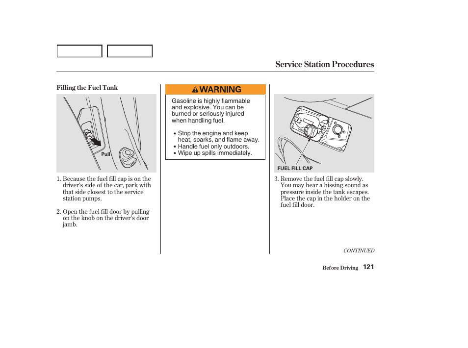 Service station procedures | HONDA 2003 S2000 - Owner's Manual User Manual | Page 124 / 280