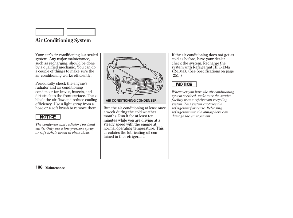 Air conditioning system | HONDA 2003 S2000 - Owner's Manual User Manual | Page 189 / 280