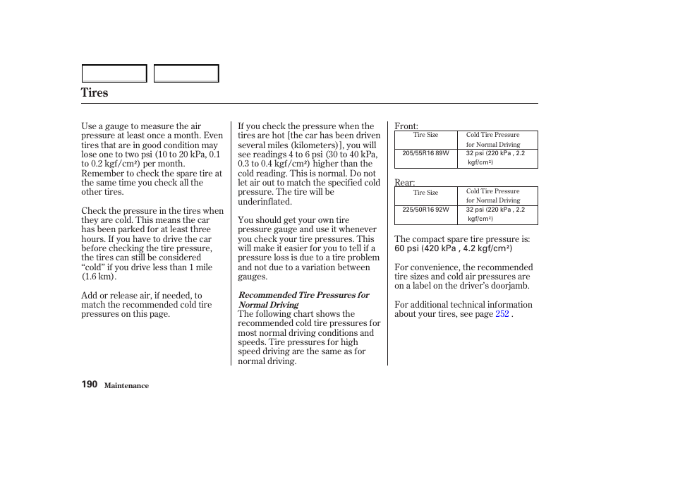 Tires | HONDA 2003 S2000 - Owner's Manual User Manual | Page 193 / 280