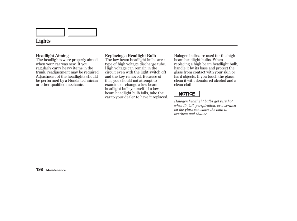 Lights | HONDA 2003 S2000 - Owner's Manual User Manual | Page 201 / 280